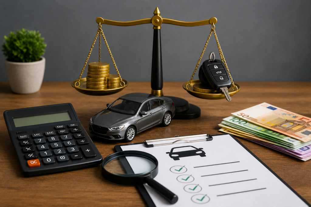 Auto bewerten mit Waage Bargeld Autoschlüssel Modellauto und Rechner zur realistischen Fahrzeugbewertung in Deutschland